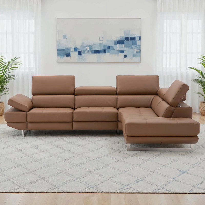 Britne Upholstered Power Reclining L-Shaped Sectional, Caramel, Rihgt Hand Facing