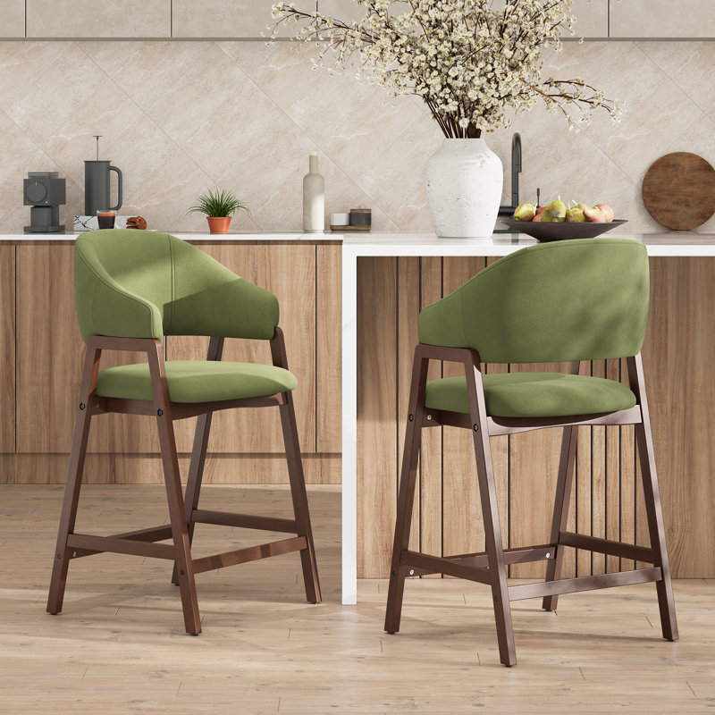 Tabouret de bar rembourré en bois massif, Vert, 2