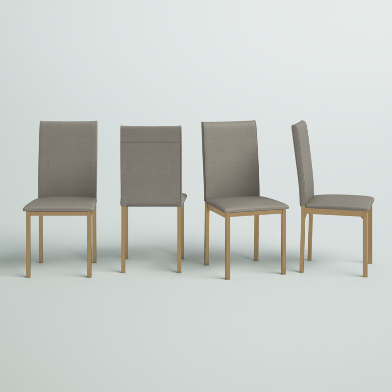 Mizell 18'' H Polyurethane Upholstered Side Chair, Gray Linen, Gold