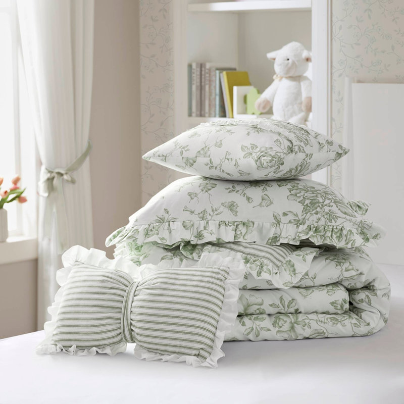 4 Pieces Twin/Twin XL Comforter Set with Decorative Pillows,Green