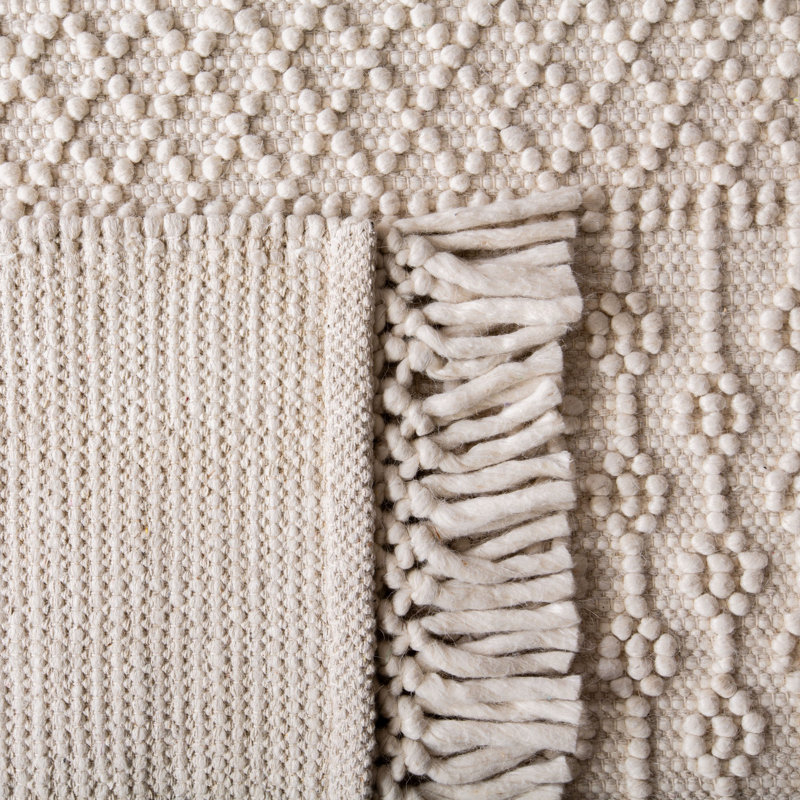 Aldeline Hand-Woven Flateweave Wool Ivory Area Rug, Square 6'
