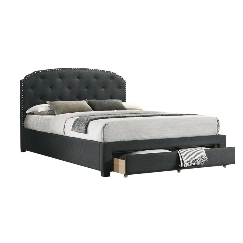 Burlap Upholstered Eastern Bed With 1 Underbed Drawer, King, Black