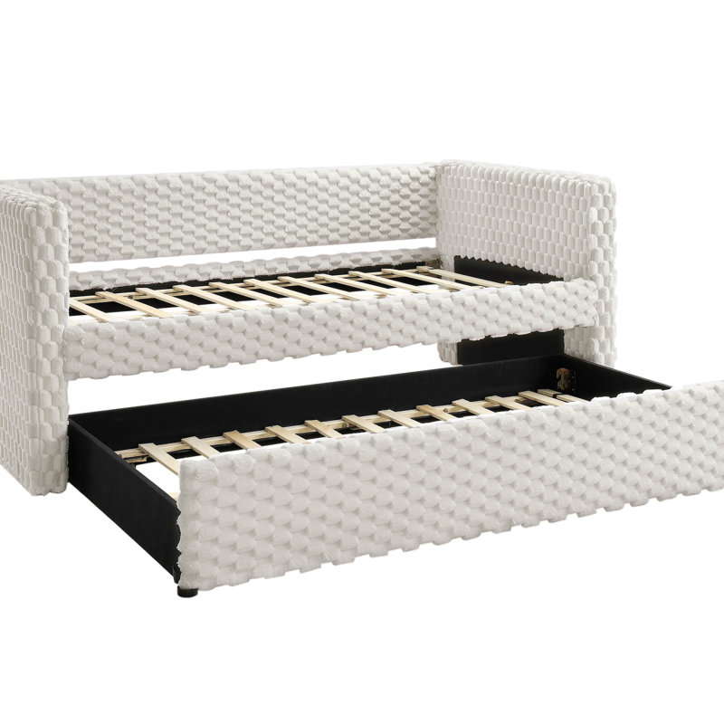Beautiful 1Pc Modern Daybed  Armrest Pull Out Trundle Bedroom Living Room Furniture White Dove Textured Finish Furniture
