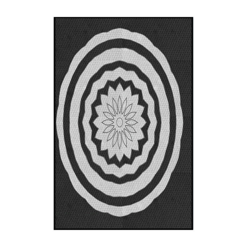 Tissé à la machine à la machine à motif floral en laine et polyester noir/gris Tapis décoratif, Rectangle 6 pi x 9 pi