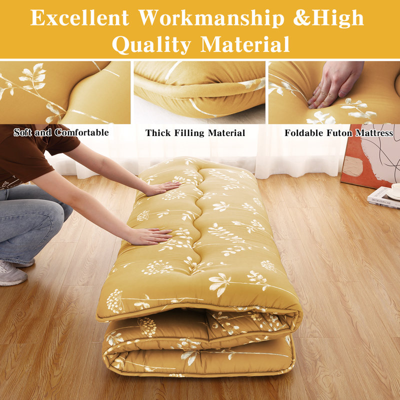 Matelas futon japonais, Lit double, Jaune