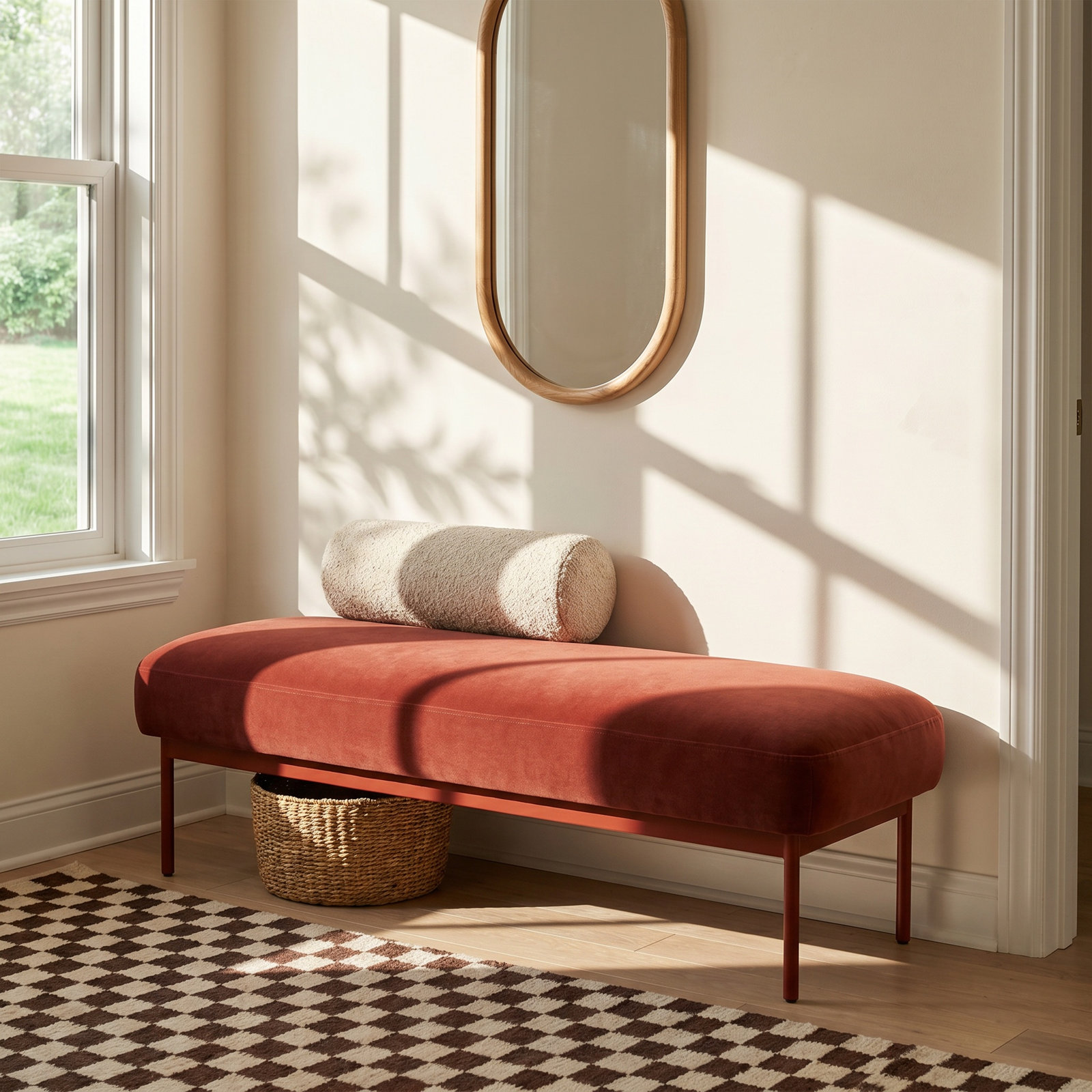 Puff Puff Bench, Tomato Velvet