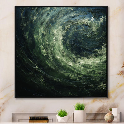 «Green and Black Abstract Spiral Waves», art mural abstrait