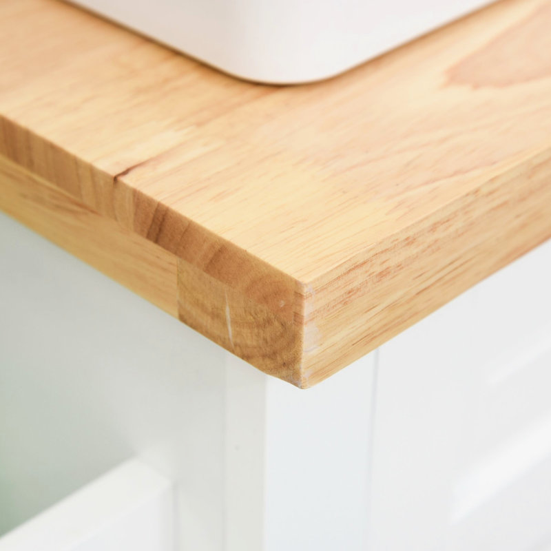 Îlot de cuisine roulant avec comptoir en bois d'hévéa, étagère à épices et tiroirs - accessoire de rangement blanc pratique, porte-serviettes pratique