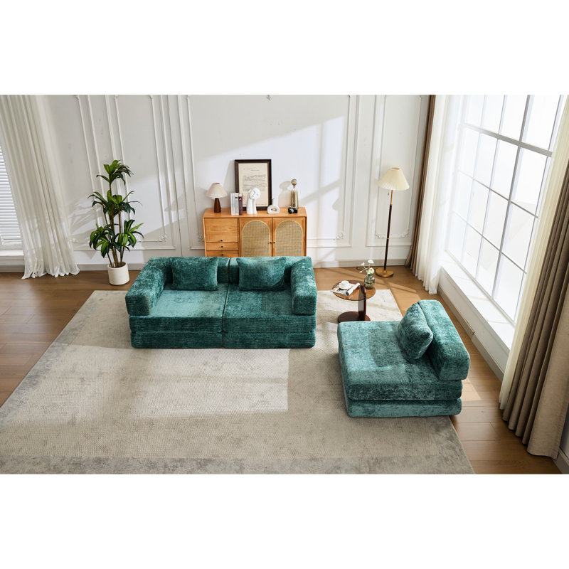 Lit de compression en chenille foncé, plancher convertible, canapé modulaire désossé, sans assemblage, 3 sièges pour les bijoux en tissage de paille