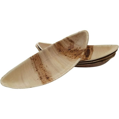Plateau en forme de bateau à feuilles de palmier 11 po x 5 po Dtocs (paquet de 25)