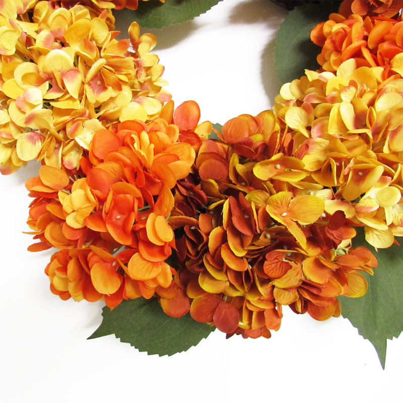 Faux Hydrangea 20'' Wreath, Autumn/Orange