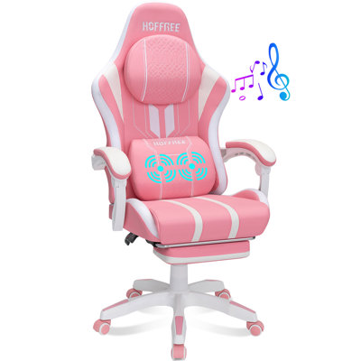 Hoffree Extra Wide Gaming Chair Ergonomic Gaming Chair with Bluetooth Speakers Massage Lumbar