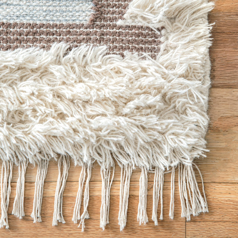 Tapis bleu en laine noué à la main Southwestern, Rectangle 5 pi x 8 pi