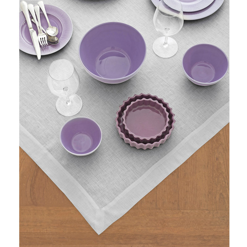 Fete - 100% Pure Linen Table Throw, Silver Cloud, Solid Color