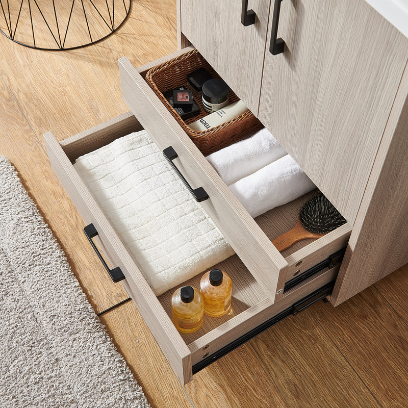 Ensemble de meuble-lavabo simple autoportant moderne en chêne 24 po avec plateau en céramique Delreal
