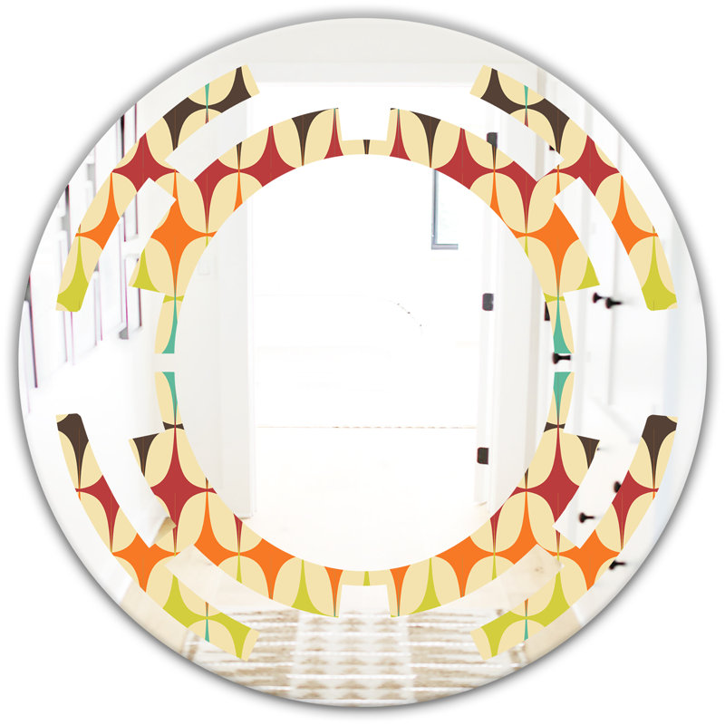 Miroir mural à motif géométrique et à motif patchwork, H 23,6 po x l 23,6 po, Feu de quadrilobe et minéraux de glace III