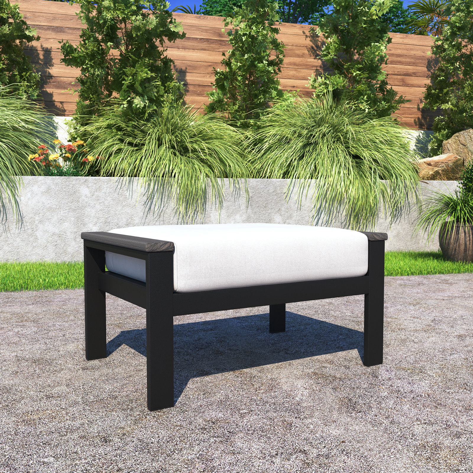 Townsend Sunbrella® Patio Ottoman, Yes, Black, Canvas White Sunbrella® Canvas