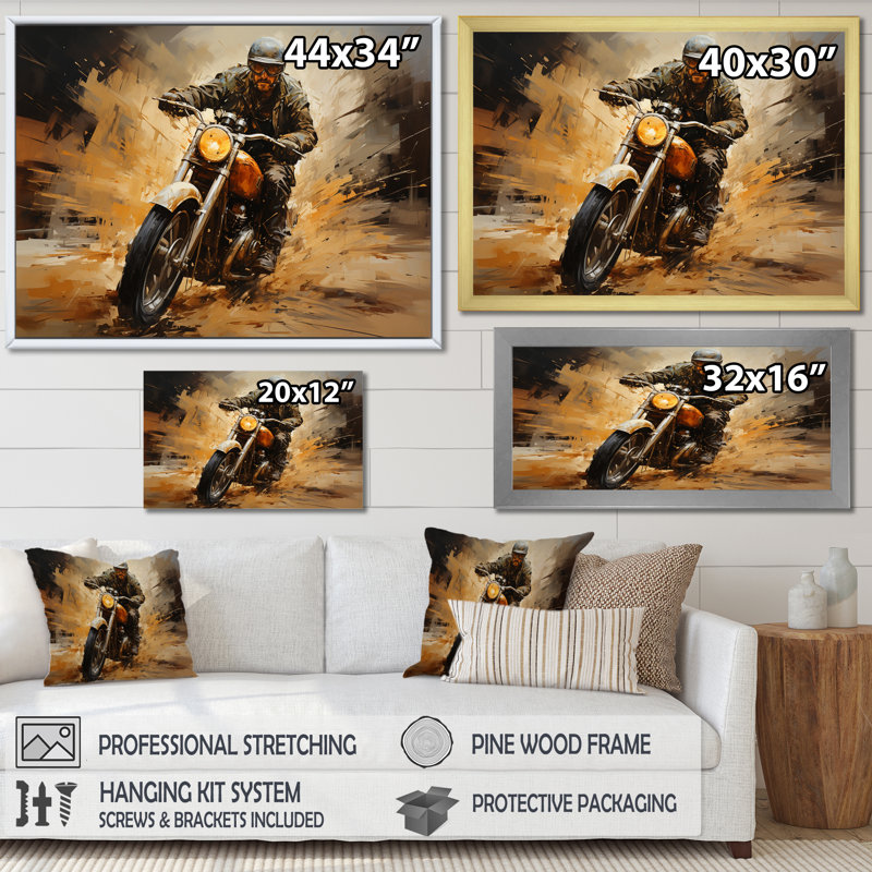 " Speedy Motorcycle Blur ", 24" H x 32" W x 1" D, Black Single Picture Framed