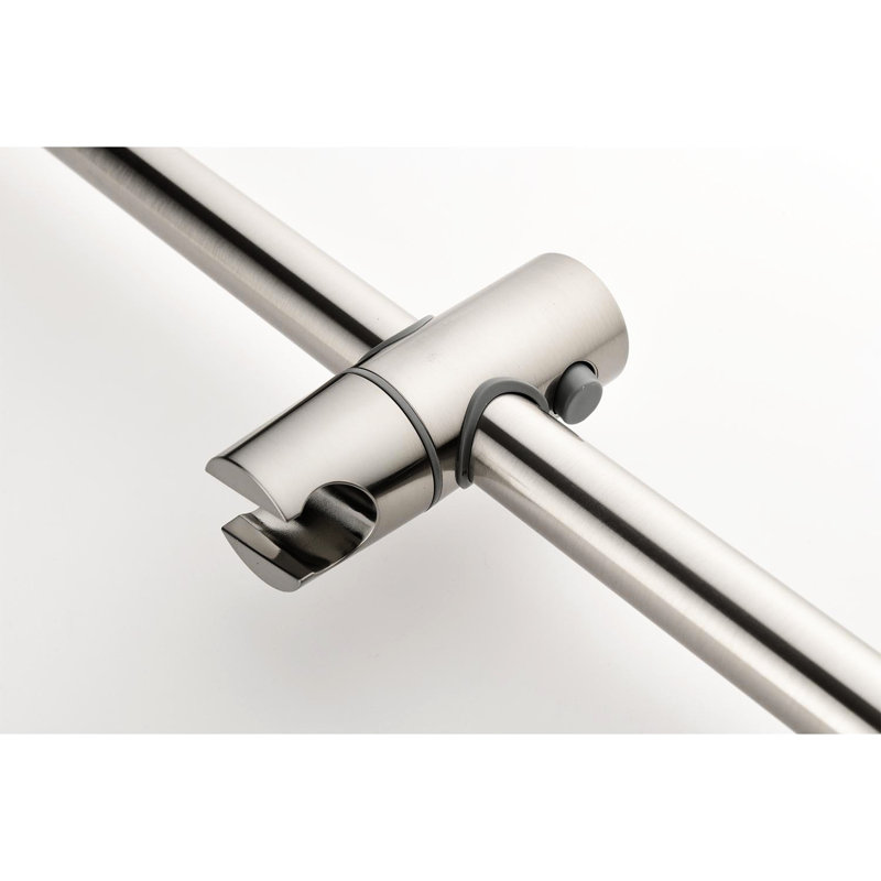 Douche en nickel brossé avec bras et valve: tête, douche à main, barre coulissante, jets de corps, bras, ensemble de garniture de valve, tuyau d'équilibrage