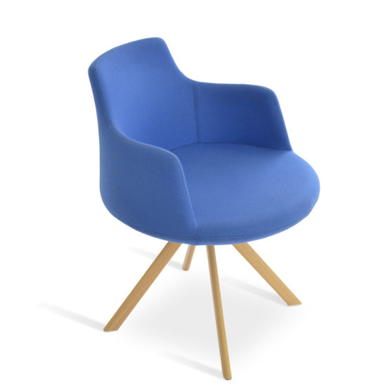 Fauteuil en laine Dervish, Naturel, Bleu ciel