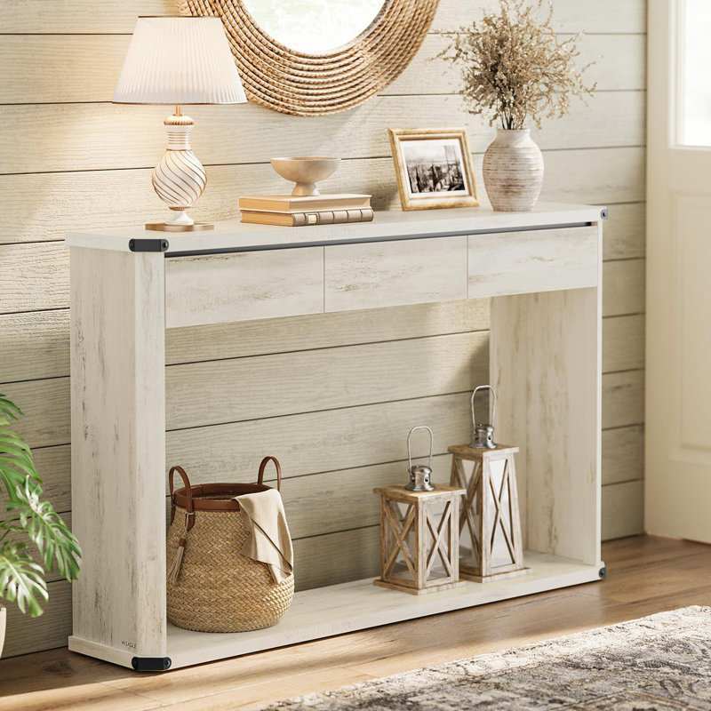 Marasco Console Table With 3 Drawers,  Narrow Entryway Table, Farmhouse Style, White, 29.9" H x 47.2" W x 9.4" D