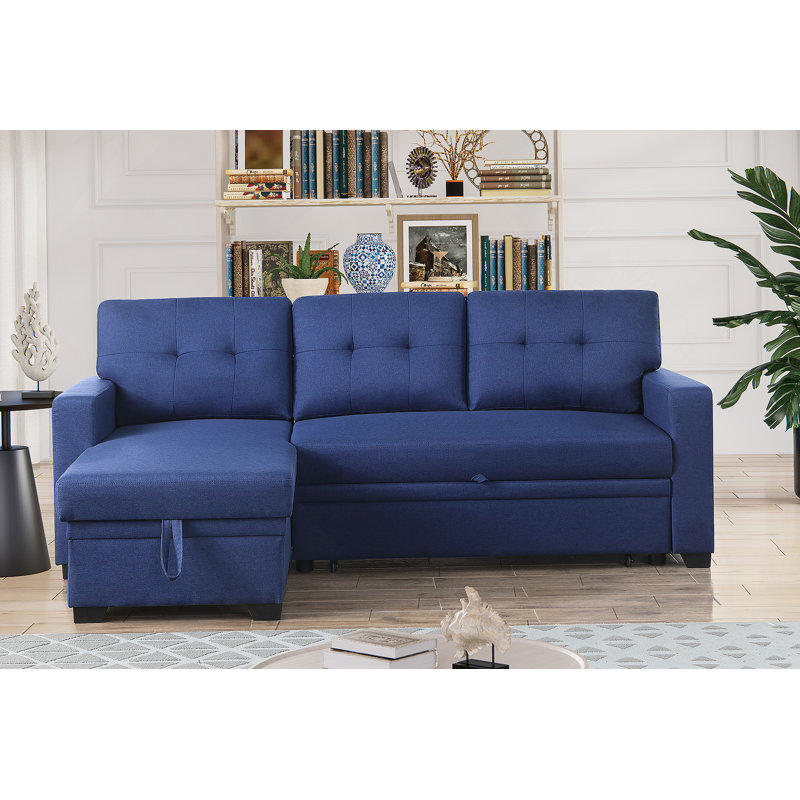 Canapé modulaire convertible rembourré avec méridienne coulissante, Lin bleu