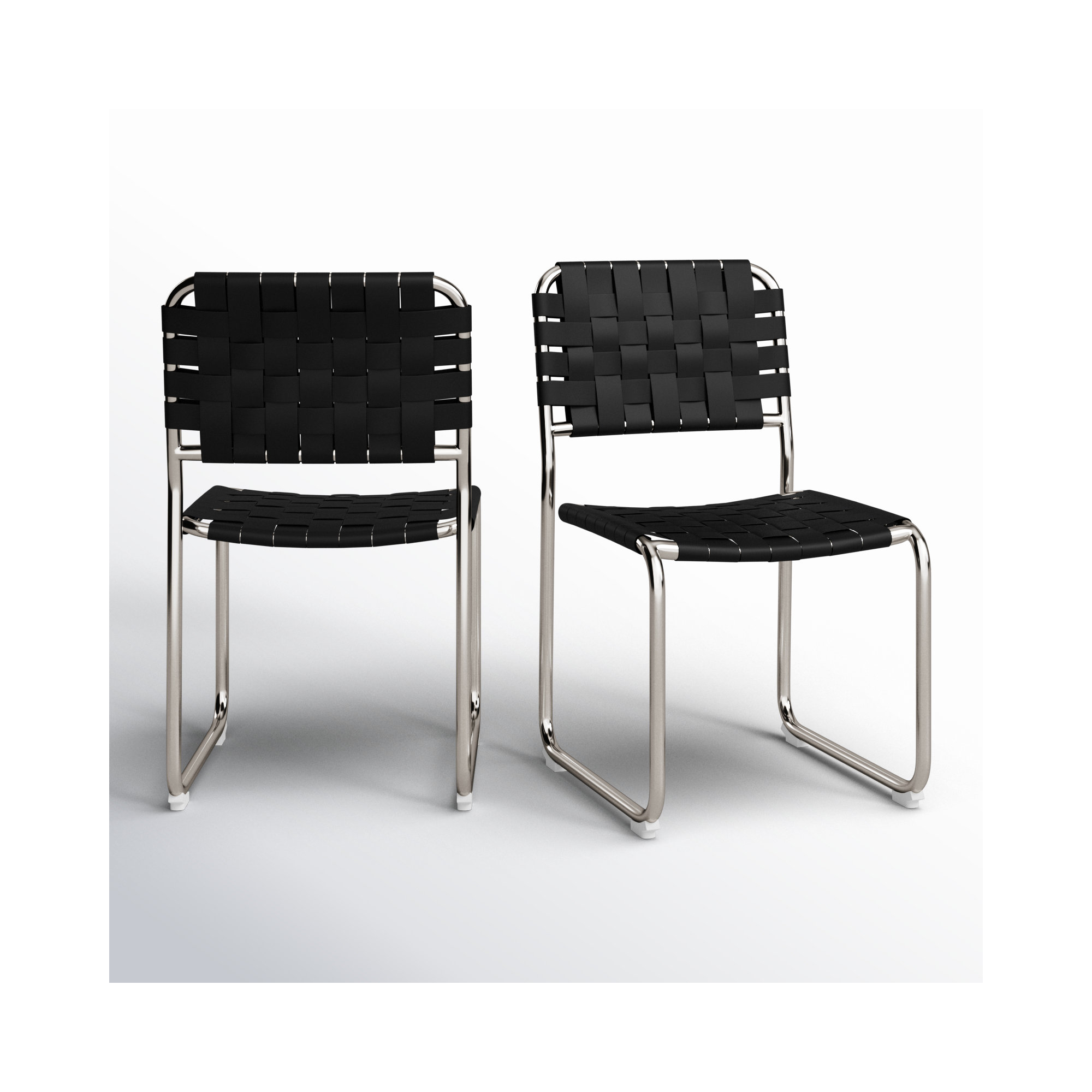 Bailee Woven Leather Cantilever Dining Chair, Silver, Black Top Grain Leather