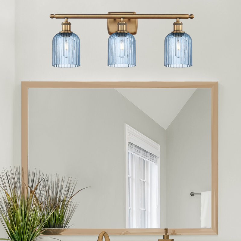 Abat-jour de meuble-lavabo 3 lumières 25 po Brion Addeline, Laiton brossé, Bleu princesse