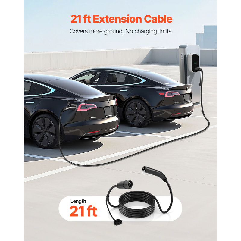 Câble d'extension pour chargeur électrique pour Tesla, 48Amp 21 pi Max 240V 11,52 kW avec prise NACS, cordon d'extension pour chargeur mobile / mural / de destination niveau 1/2 Tesla, modèle Y / X / 3 / S, sac de transport