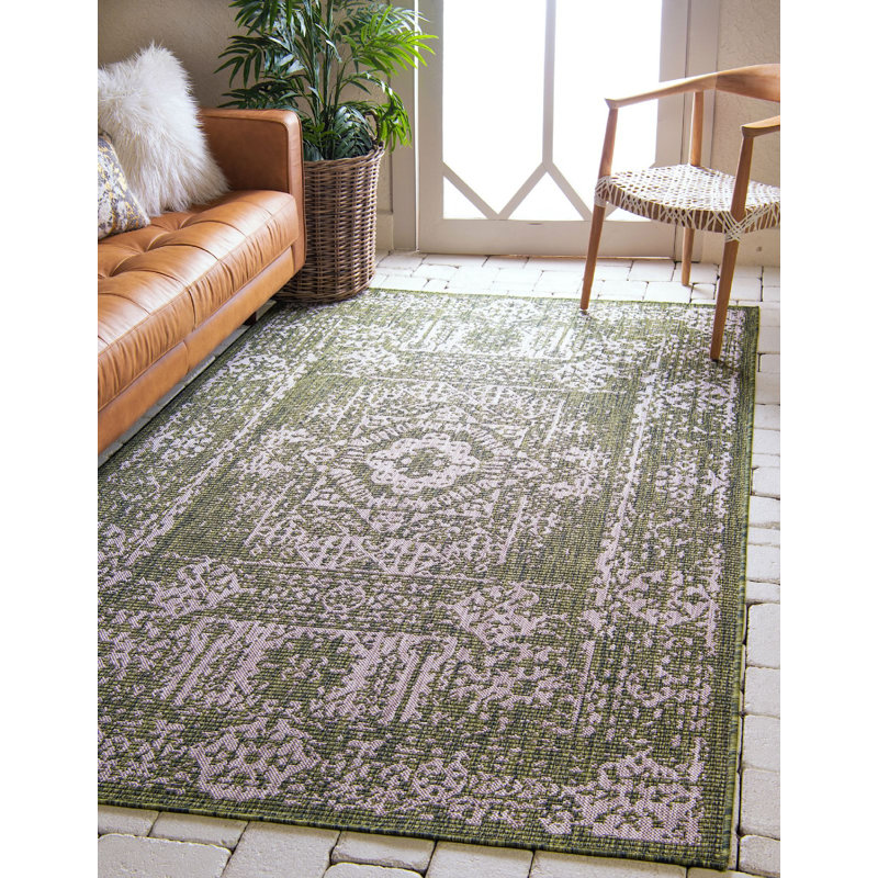 Cowie Green/Gray Indoor/Outdoor Area Rug, Rectangle 8' x 11'4"