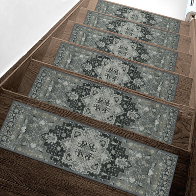 Vintage Distressed Oriental Non-Slip Stair Treads Stair Mats with Adhesive Backing for Wooden Steps