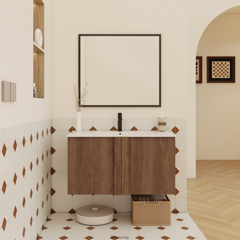 Ensemble de meuble-lavabo flottant mural 36 po en ébène brun avec lavabo 36 po