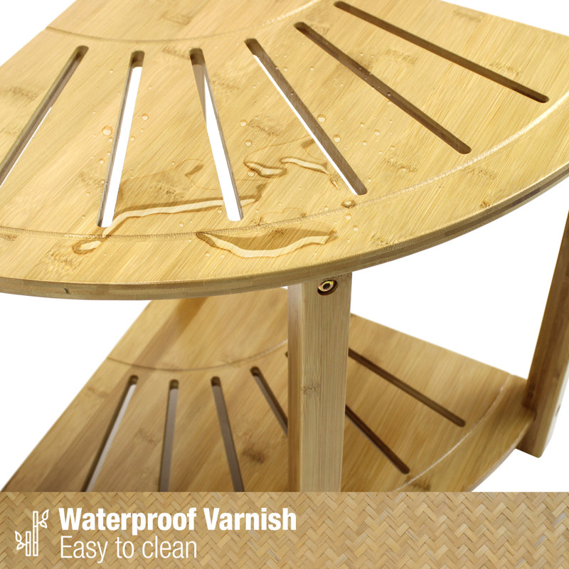 Natural Bamboo Corner Shower Stool with Shelf
