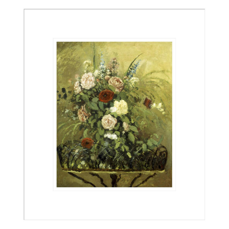 Bouquet de fleurs avec une jardinière en bois rustique par Camille Pissarro, impression giclée encadrée