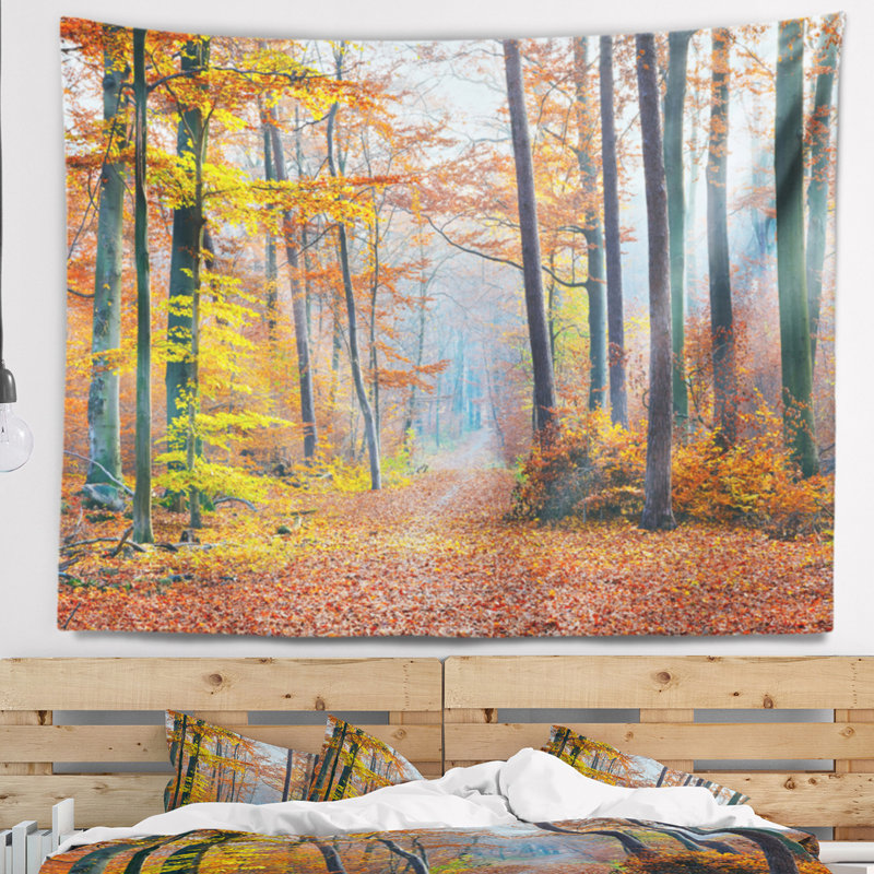 Tapisserie de chute de bois orange vert Landscape, H 32 po x l 39 po