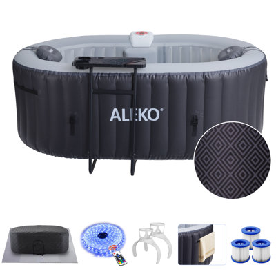 ALEKO Diamond Inflatable Jetted Hot Tub with Energy Efficient Cover – Black – 2 Person