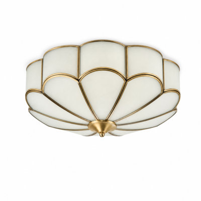 17.72" Brass Flush Mount Ceiling Light, Art Deco Frosted Glass