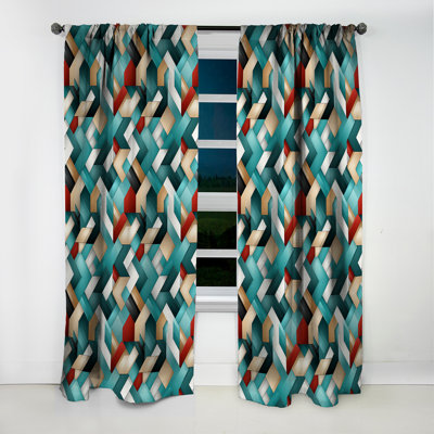 Teal Modern Geometric Tiles III - Rideau en velours moderne - obscurcissant - 1 panneau