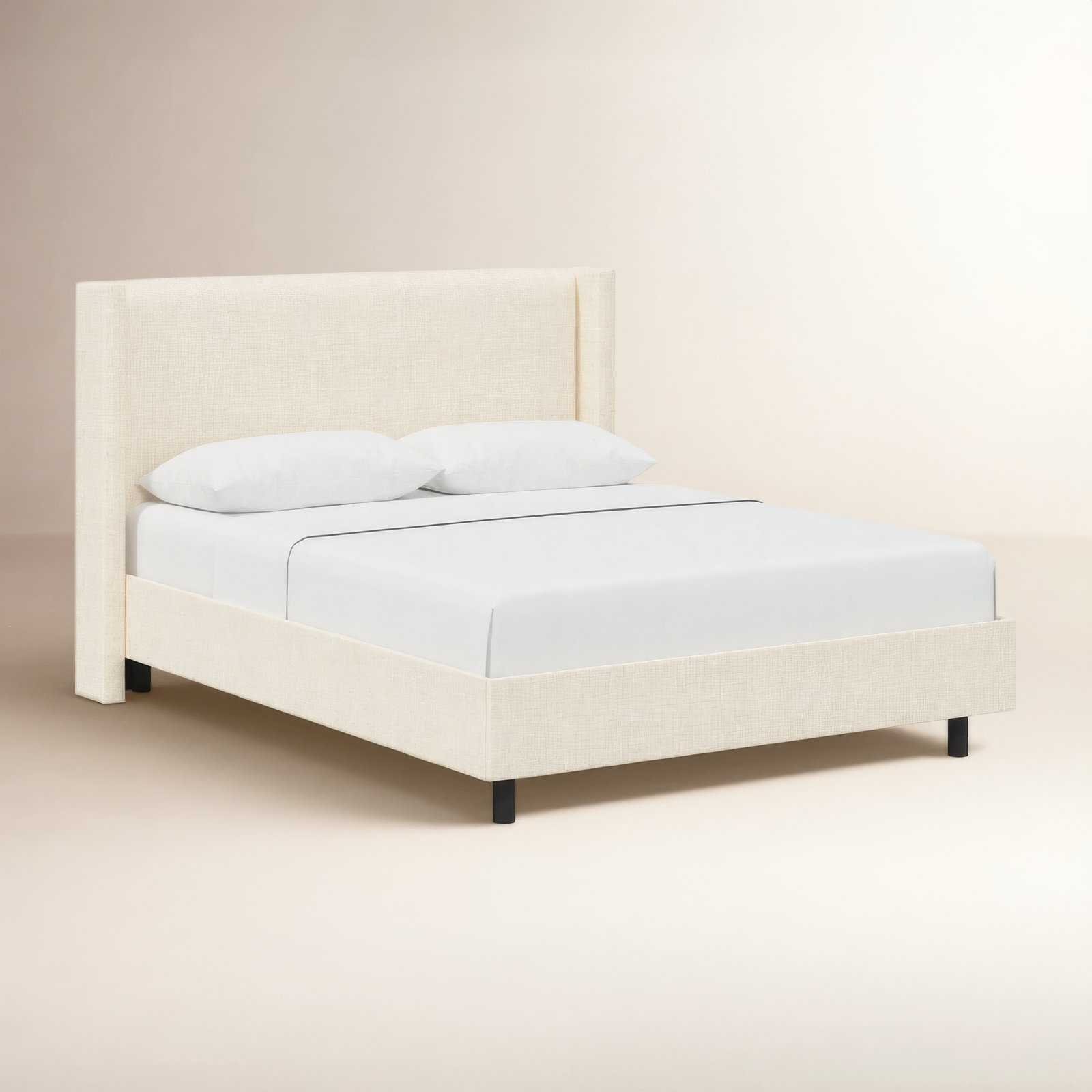 Hanson Upholstered Wingback Platform Bed, Full, Classic Talc Linen