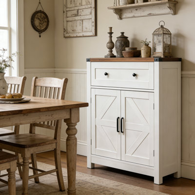 Armoire de rangement de style campagnard gris clair avec tiroir et armoire à 2 portes pour l'organisation de la maison