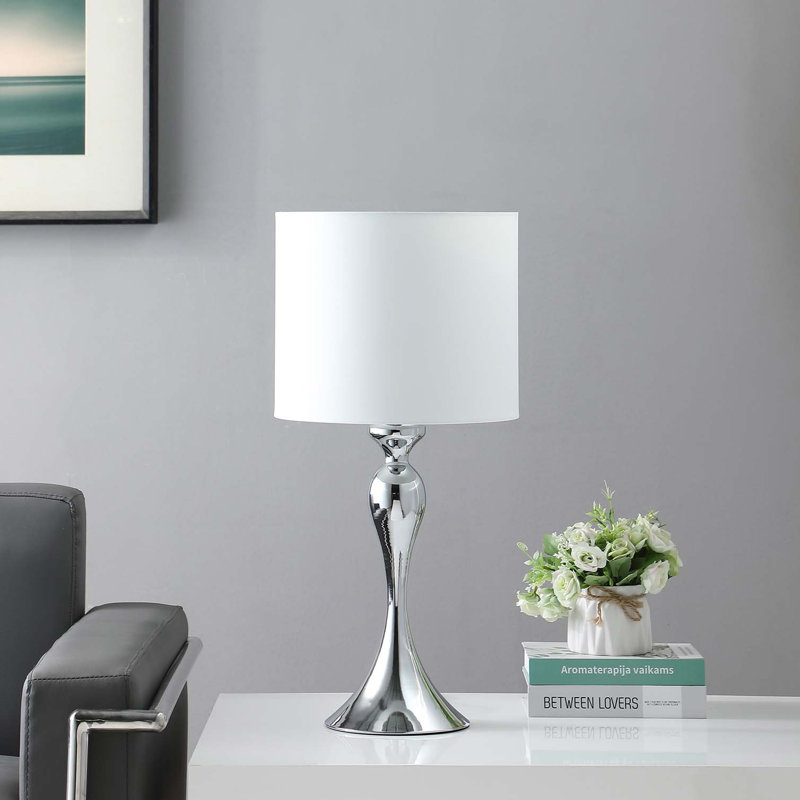 24.5" In Bailey Brushed Modern Candlestick Metal Table Lamp, Dark Silver