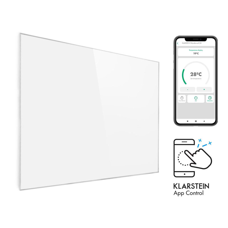 Klarstein Wonderwall 1200 Watt 4092 BTU Electric High Efficiency Wall Mounted Space Heater with Adjustable Thermostat and with Digital Display