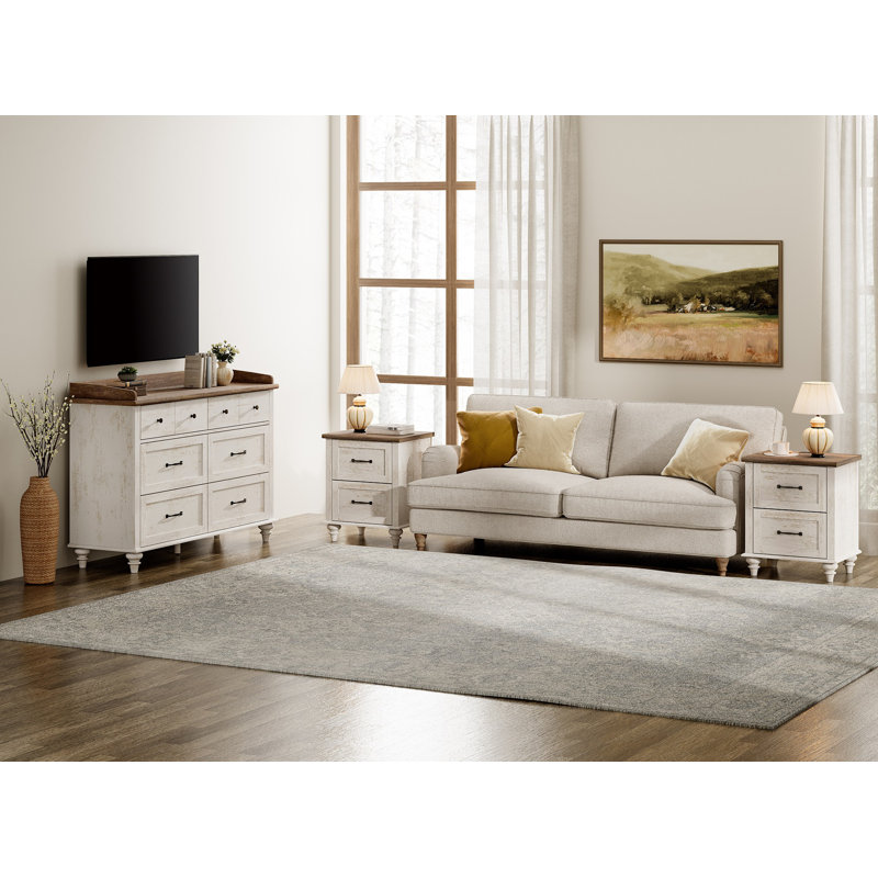 Ensemble de chambre à coucher 3 pièces Locklin, Blanc antique / brun