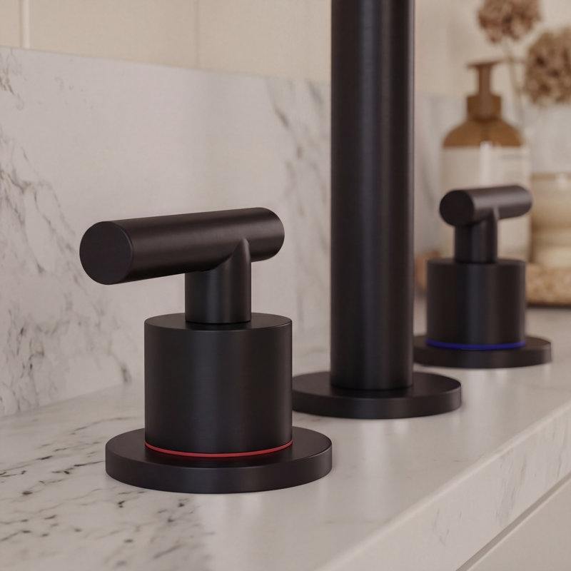 Cube Widspread 3-hole,2-handle Bathroom Sink Faucet with Drain Assembly, Matte Black
