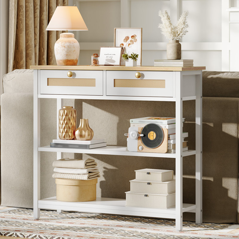 Console 31,5 po avec tiroirs Jennabella, Naturel / blanc