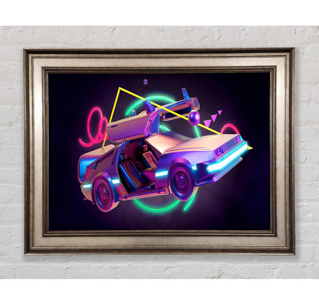 Delorean Car Neon - Einzelner Bilderrahmen Kunstdrucke