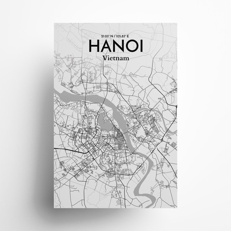 Hanoi City Map in Tones 1 Piece Wall Art, 36cm H x 24cm W x 0.05cm D
