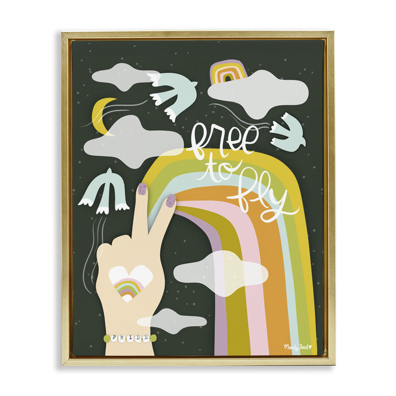 Cadre flottant Boho Free To Fly, design par Mandy Ford Art + Illustration, H 31 po x l 25 po, Cadre flottant métallique doré