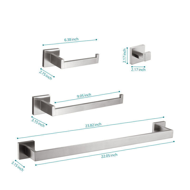 Ensemble de quincaillerie de salle de bain 4 pièces, Nickel brossé