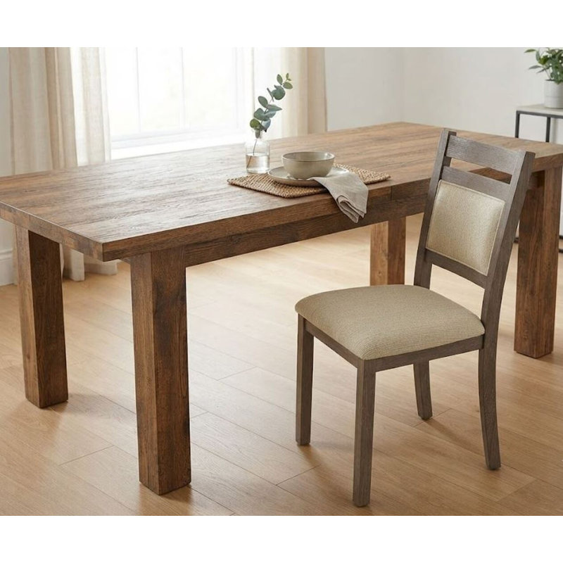 Chaise de salle à manger en étain, ensemble de 2, en noyer et beige, Noyer